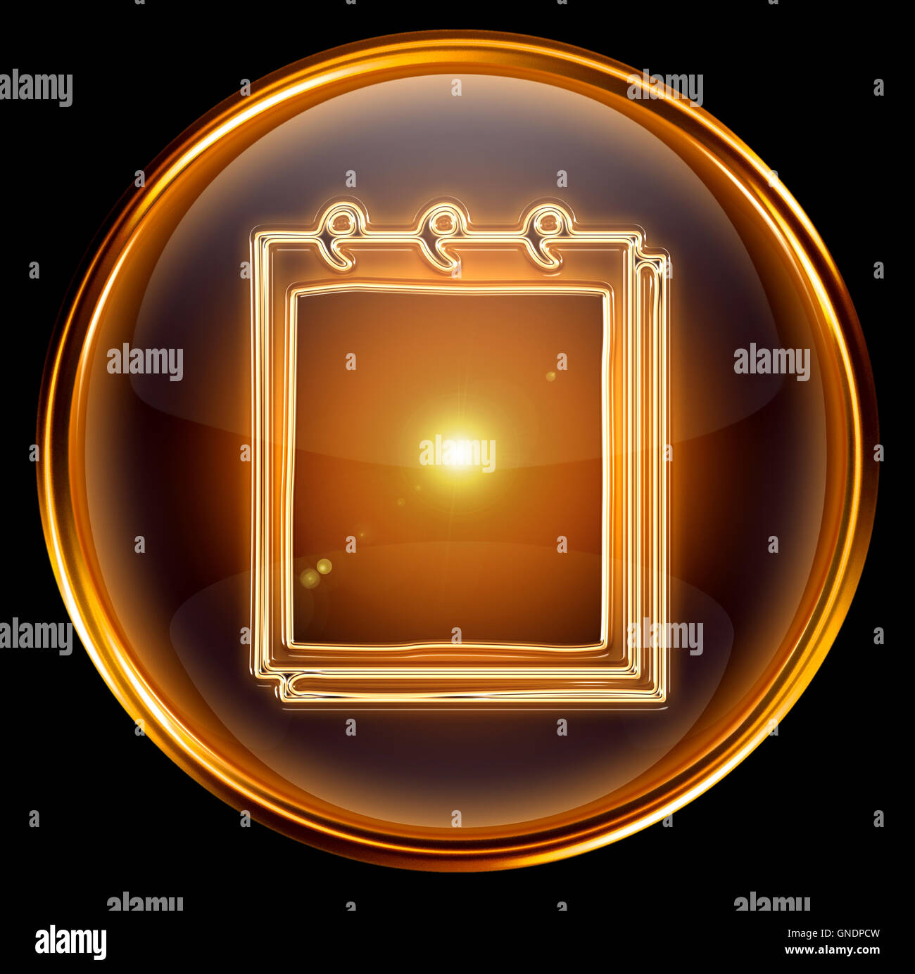 calendar icon gold, isolated on black background Stock Photo