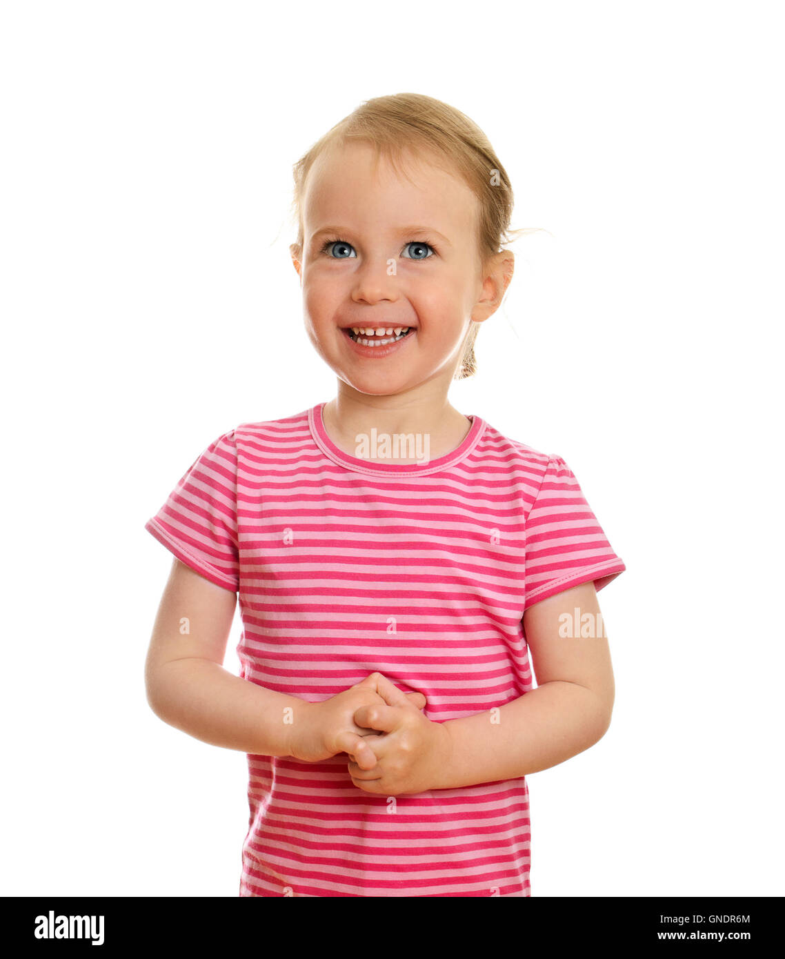 Smiling little girl portrait isolated on white background Stock Photo ...
