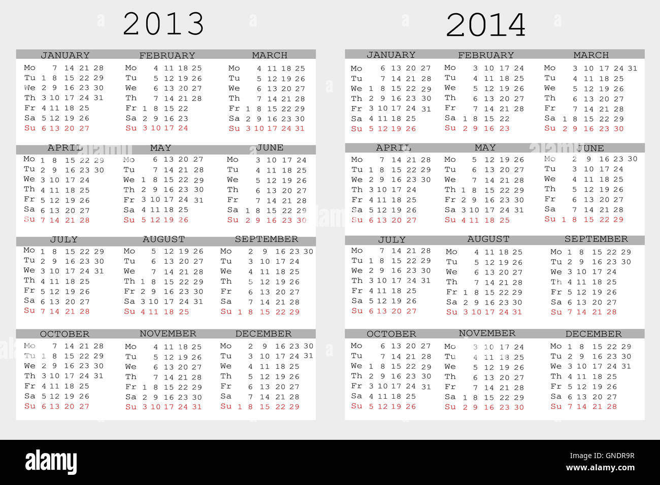 Set of 2013 and 2014 Calendar for your notebook Stock Photo