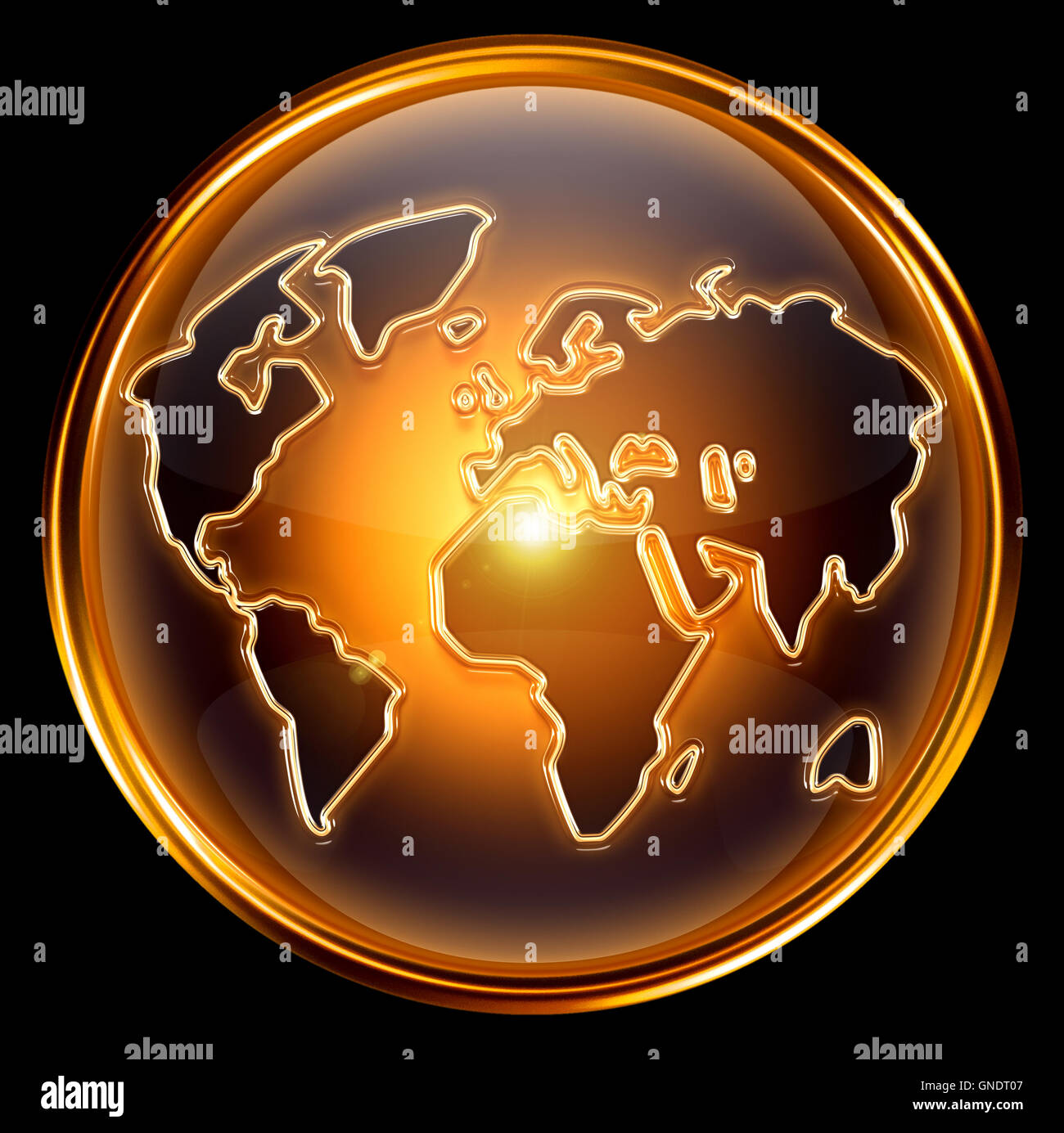 globe icon gold, isolated on black background Stock Photo - Alamy