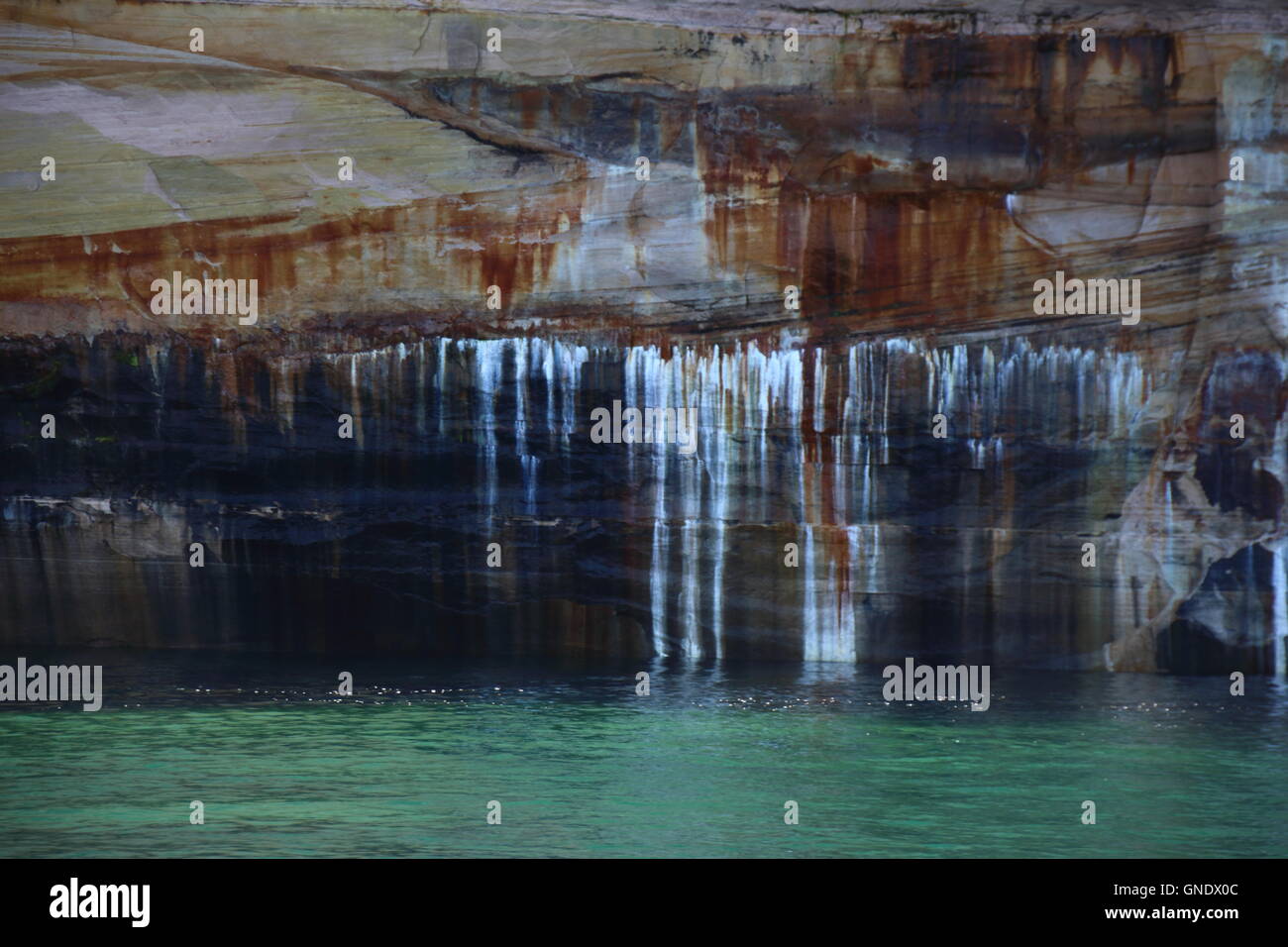 Colored rock formation at Pictured Rocks National Park, MI, USA Stock Photo