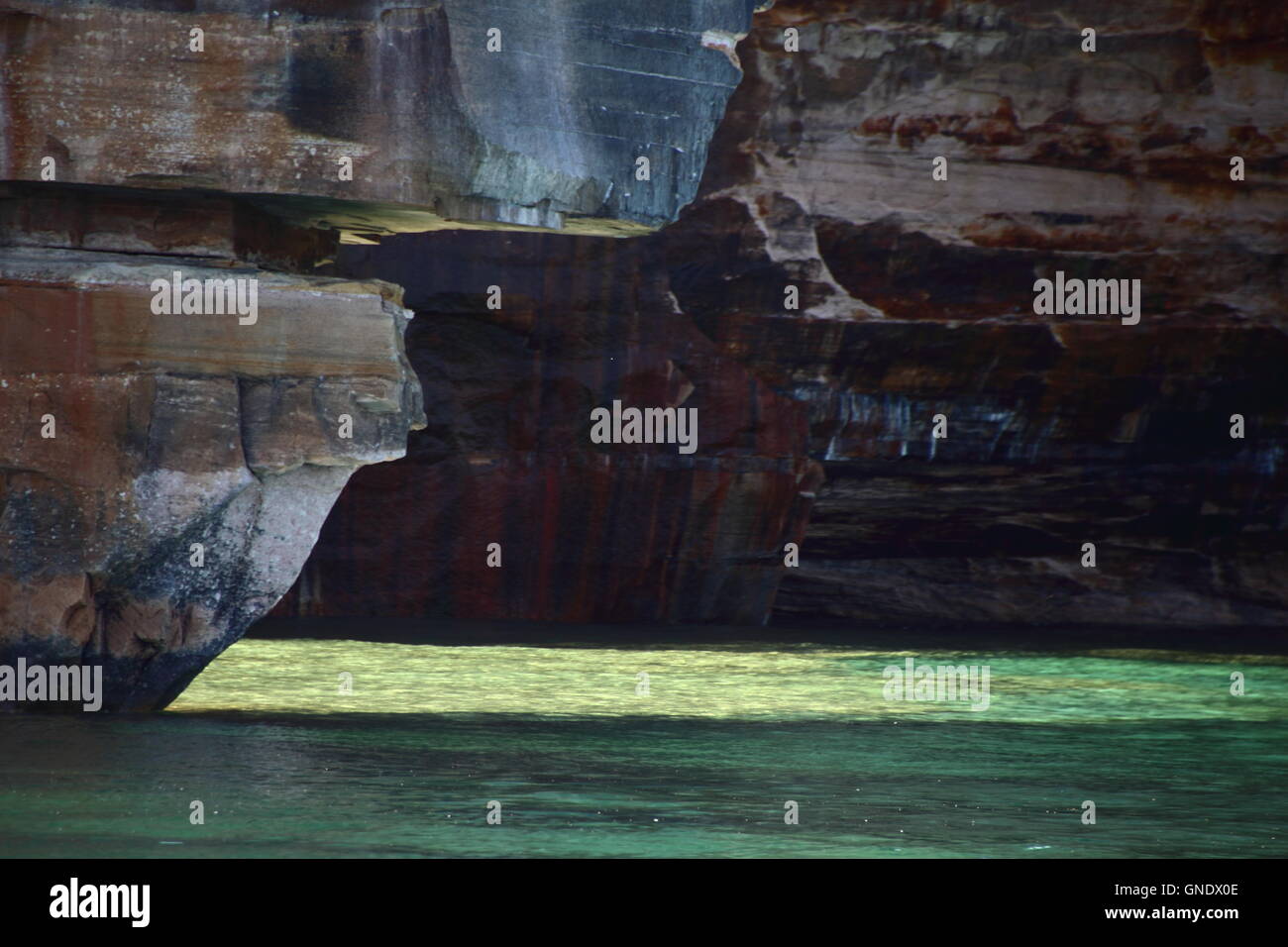 Detail of Indian Head at Pictured Rocks National Park, MI, USA Stock Photo