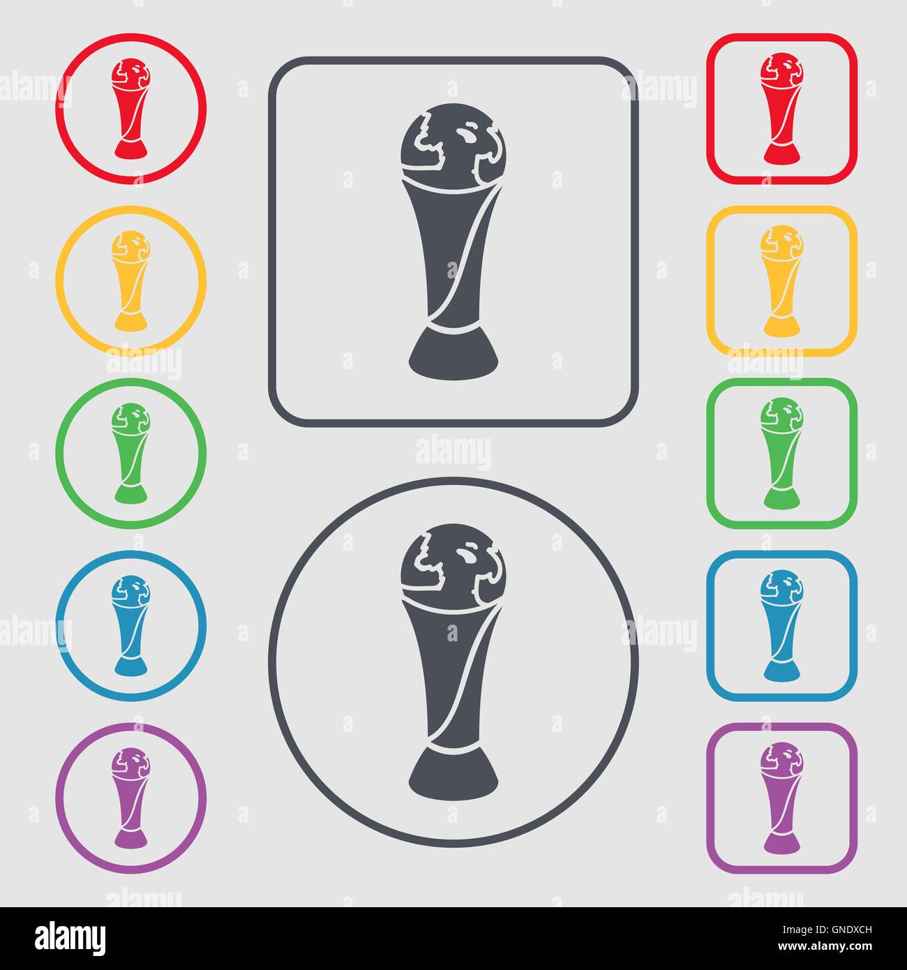 World cup icon sign. symbol on the Round and square buttons with frame ...
