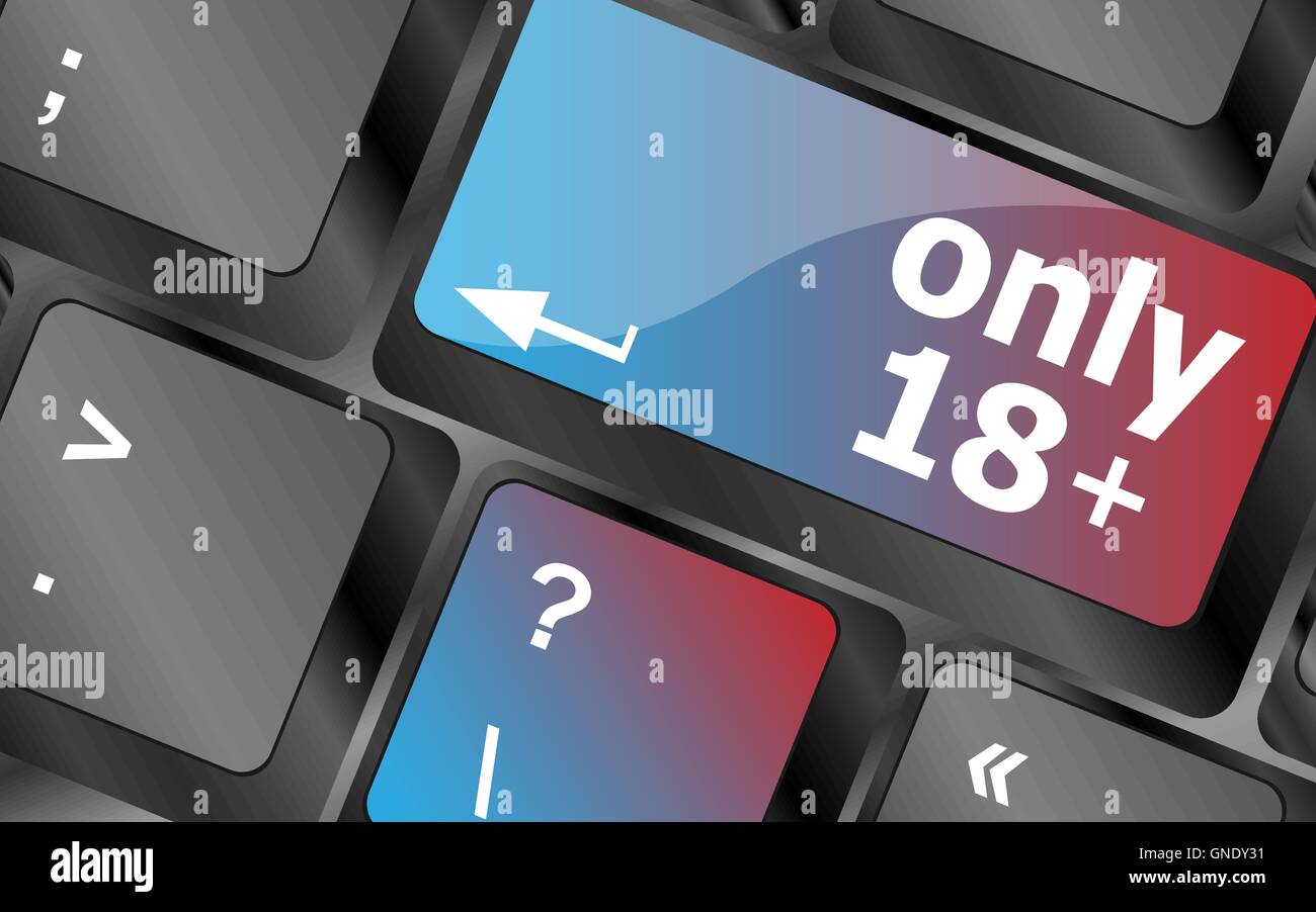 only 18 plus button on keyboard with soft focus vector , keyboard keys, keyboard button Stock