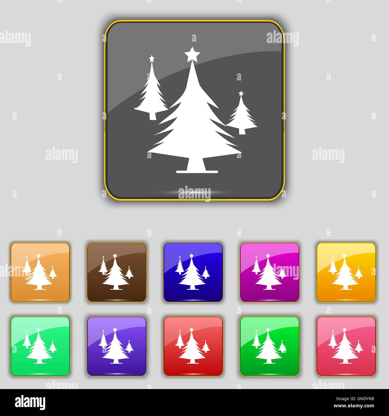 coniferous forest, tree, fir-tree icon sign. Set with eleven colored ...