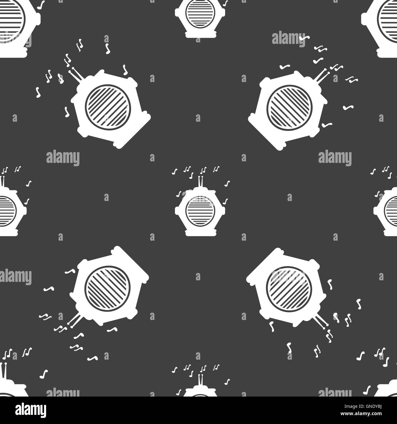 old analog radio icon sign. Seamless pattern on a gray background. Vector Stock Vector