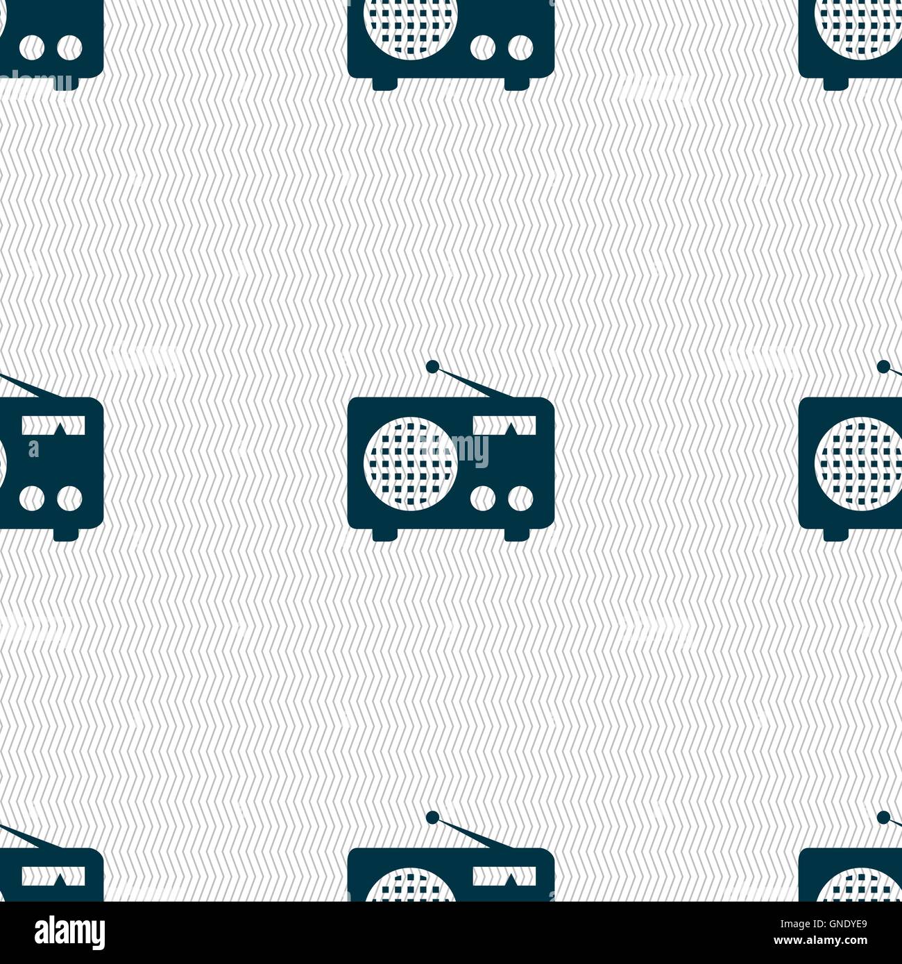 Retro radio icon sign. Seamless pattern with geometric texture. Vector Stock Vector