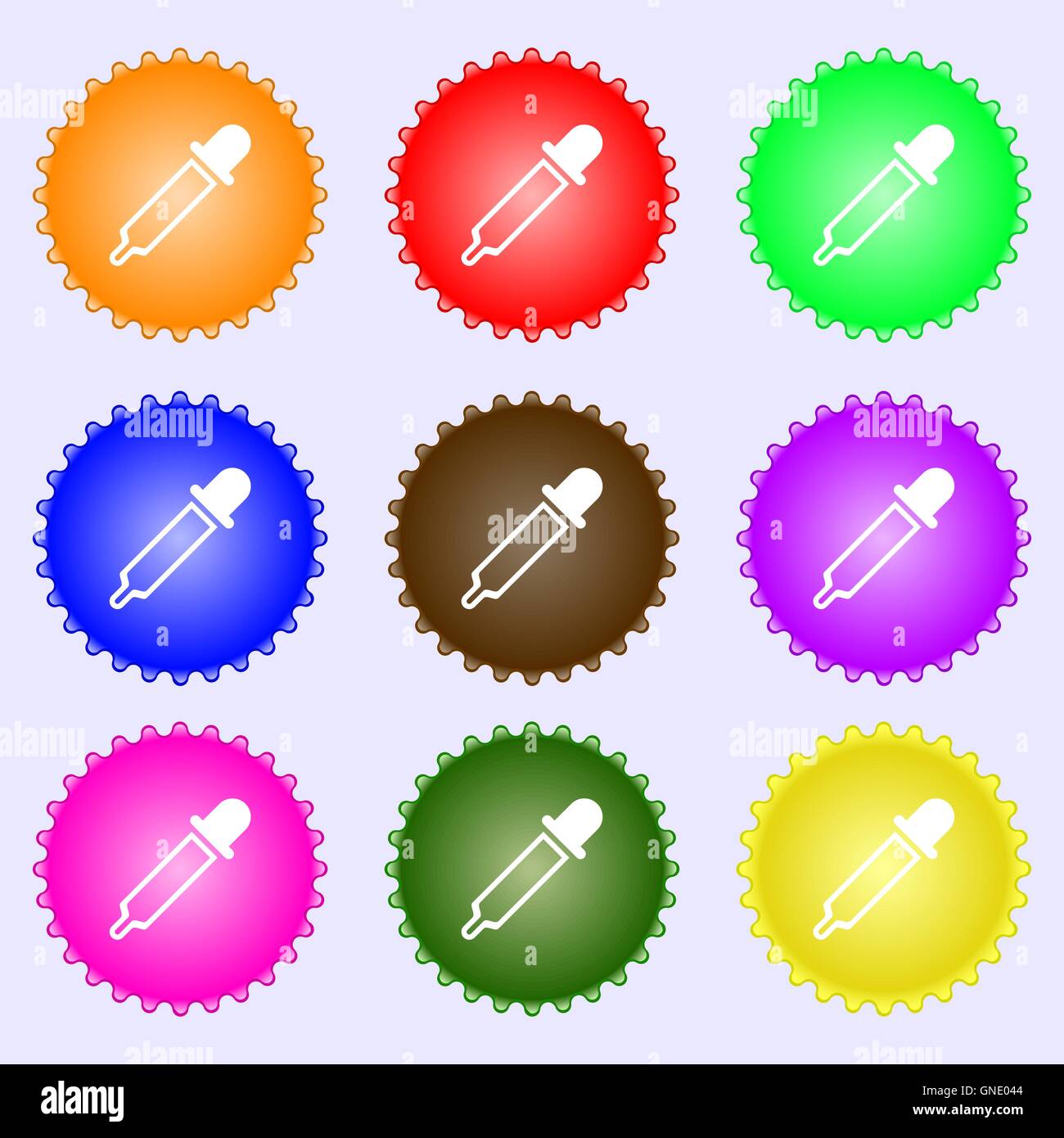 Pipette icon sign. Big set of colorful, diverse, high-quality buttons. Vector Stock Vector