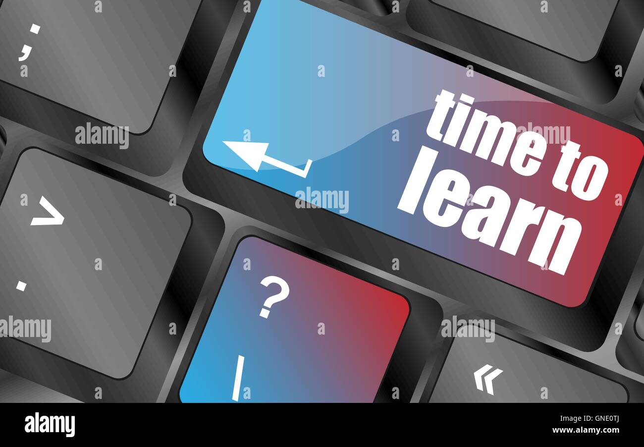 time to learn - close up view on conceptual keyboard vector, keyboard ...