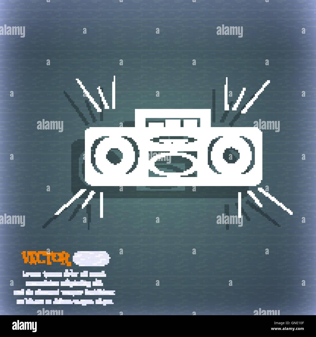 Radio cassette player icon. On the blue-green abstract background with shadow and space for your text. Vector Stock Vector