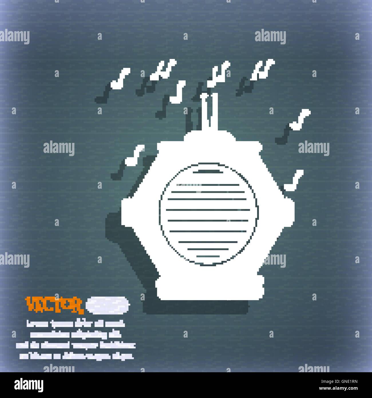 old analog radio icon. On the blue-green abstract background with shadow and space for your text. Vector Stock Vector