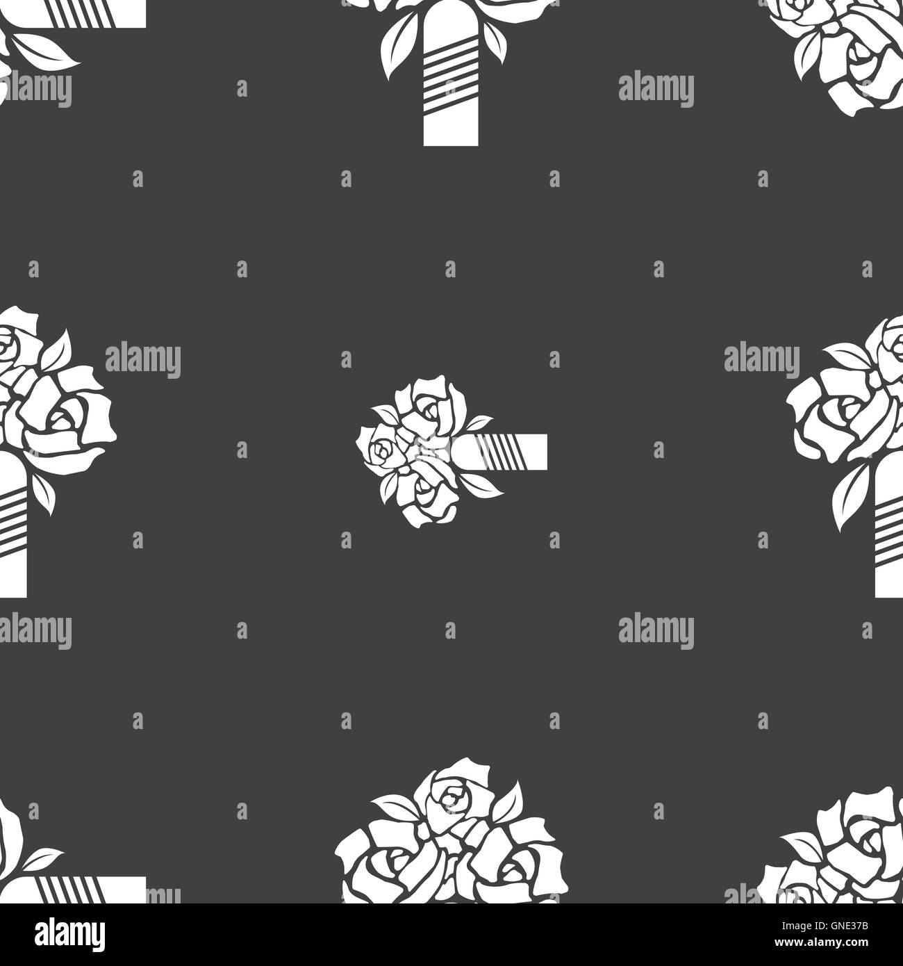 wedding bouquet icon sign. Seamless pattern on a gray background. Vector Stock Vector