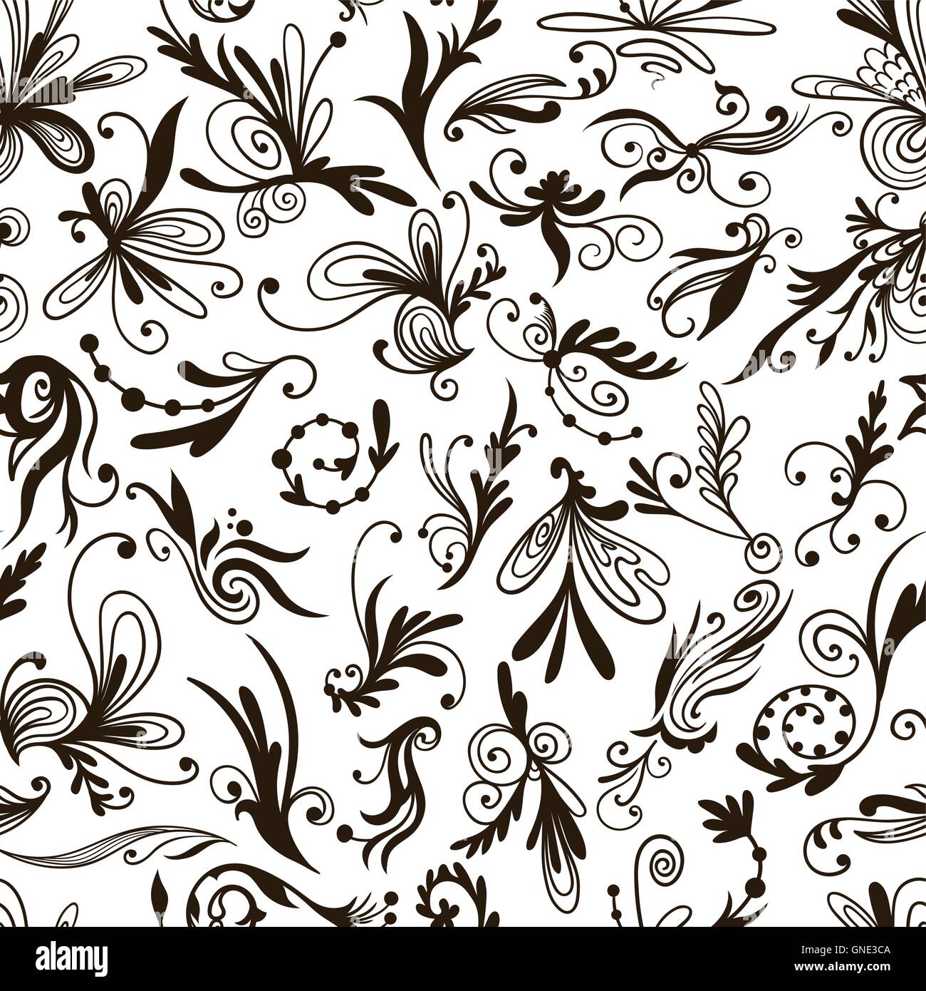 Vector Graphic Black and White Pattern with Swirls Stock Vector