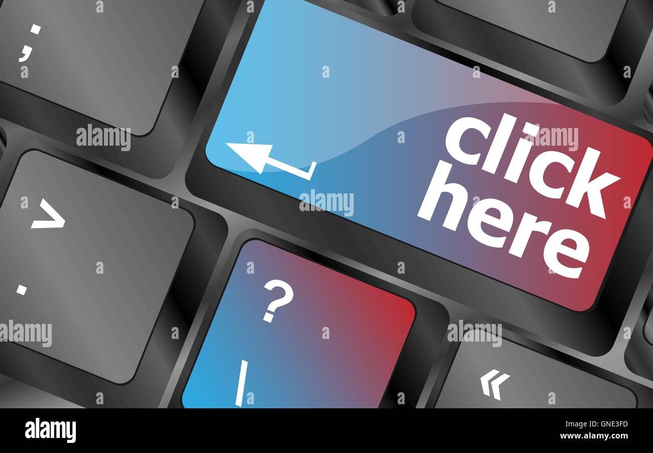 Keyboard with click here button, concept vector, keyboard key, keyboard button, vector