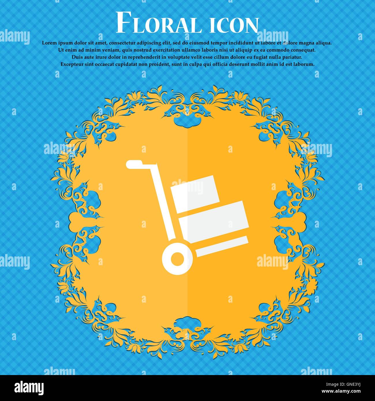 Loader icon. Floral flat design on a blue abstract background with ...