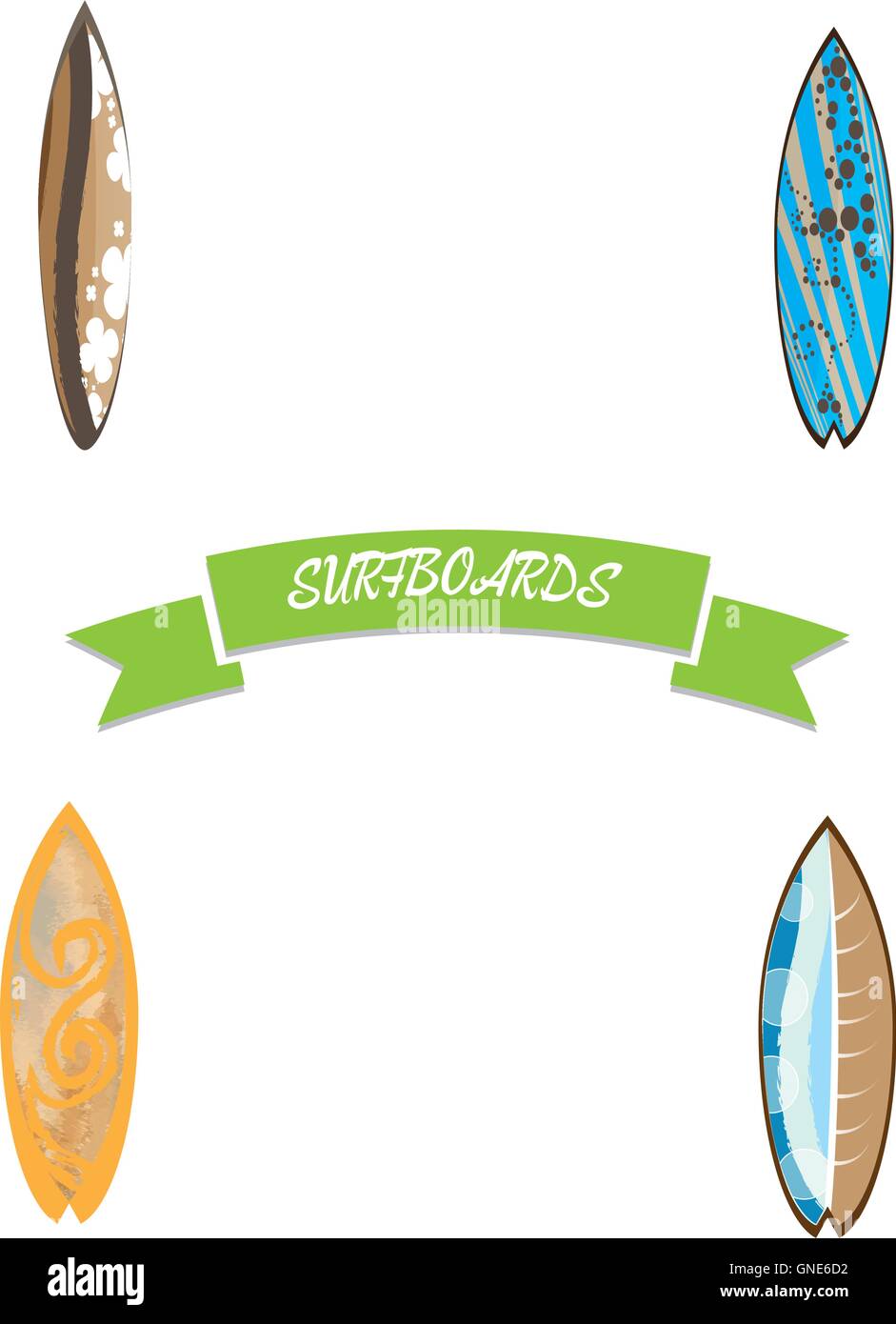 Set of surfboards on white background, Vector illustration Stock Vector
