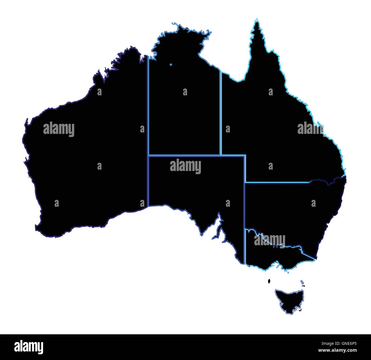 Silhouette map of the Australian states over a white background Stock Vector