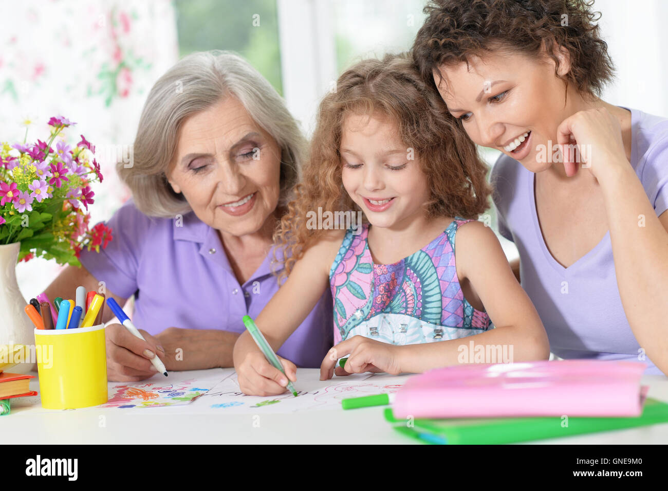 happy family drawing Stock Photo
