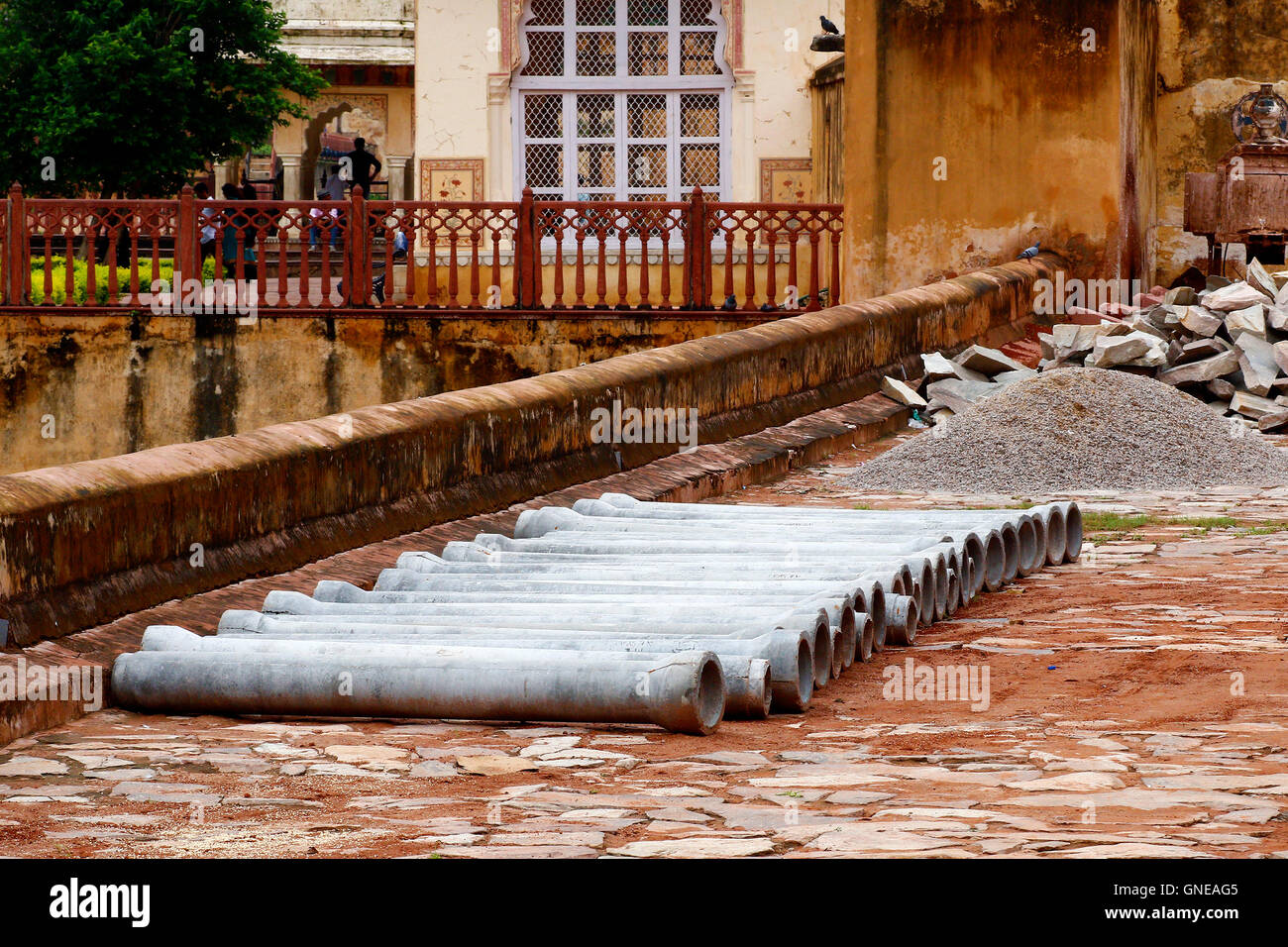 A row of cement water pipeline for construction of sever system Stock Photo Alamy