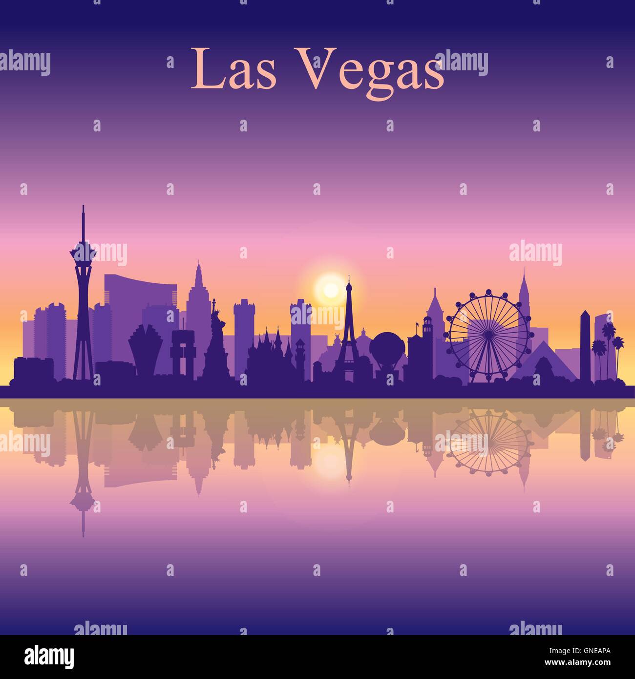 Las Vegas skyline silhouette on sunset background Stock Vector Image
