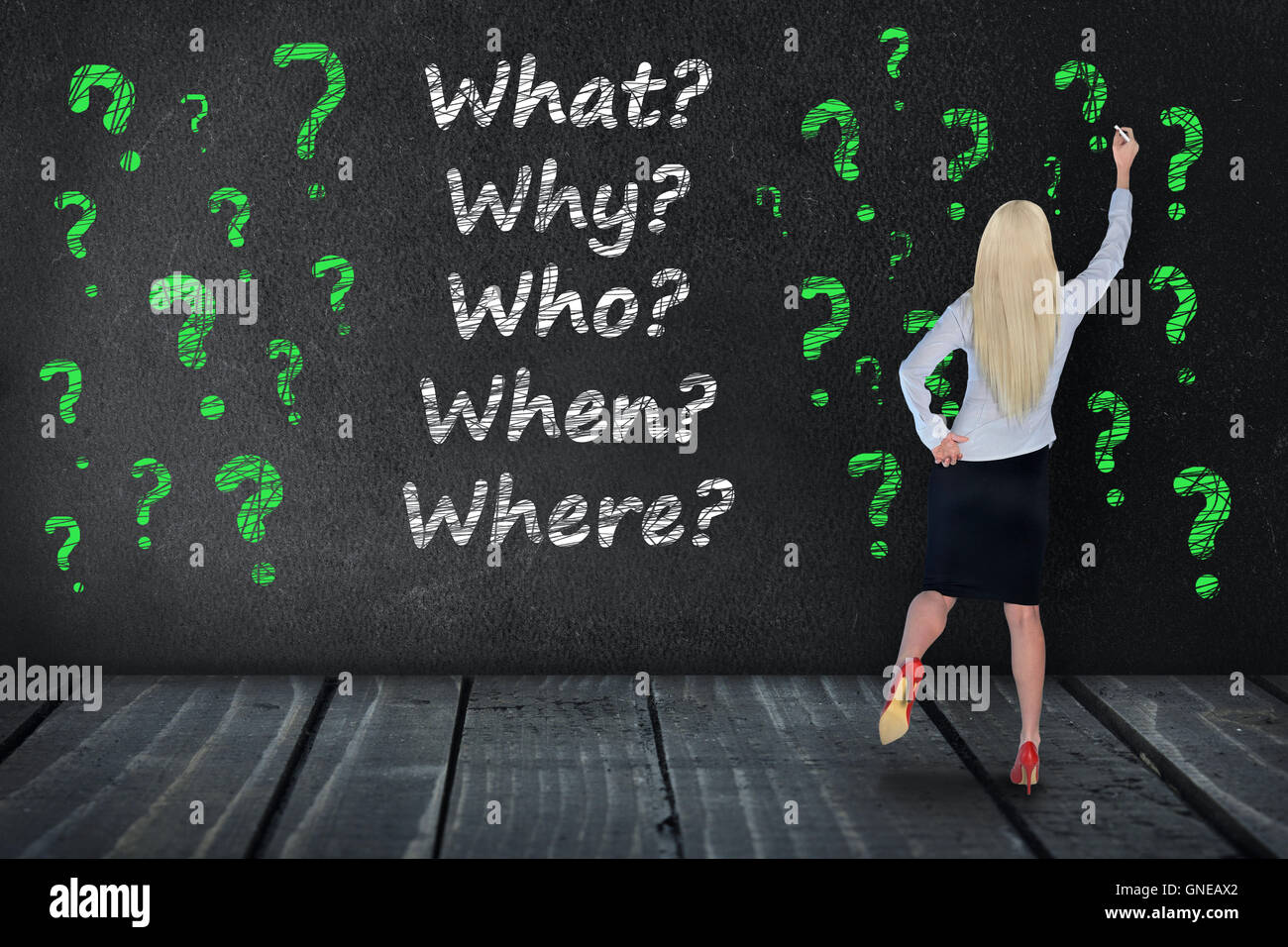 Questions group write on black board Stock Photo