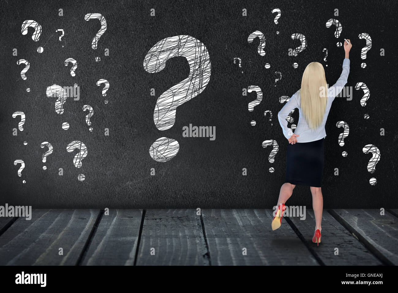 Woman blackboard question mark hi-res stock photography and images - Alamy