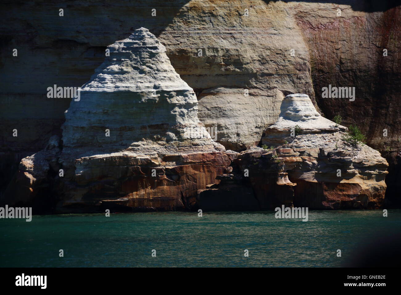 Stone formations on coast of Lake Superior.Pictured Rocks National Park, MI, U Stock Photo