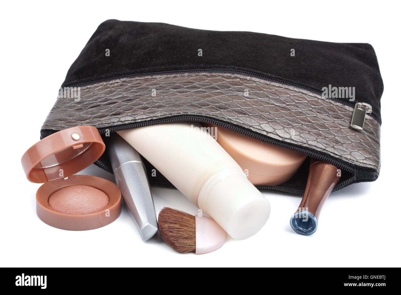 various cosmetics in bag isolated Stock Photo Alamy