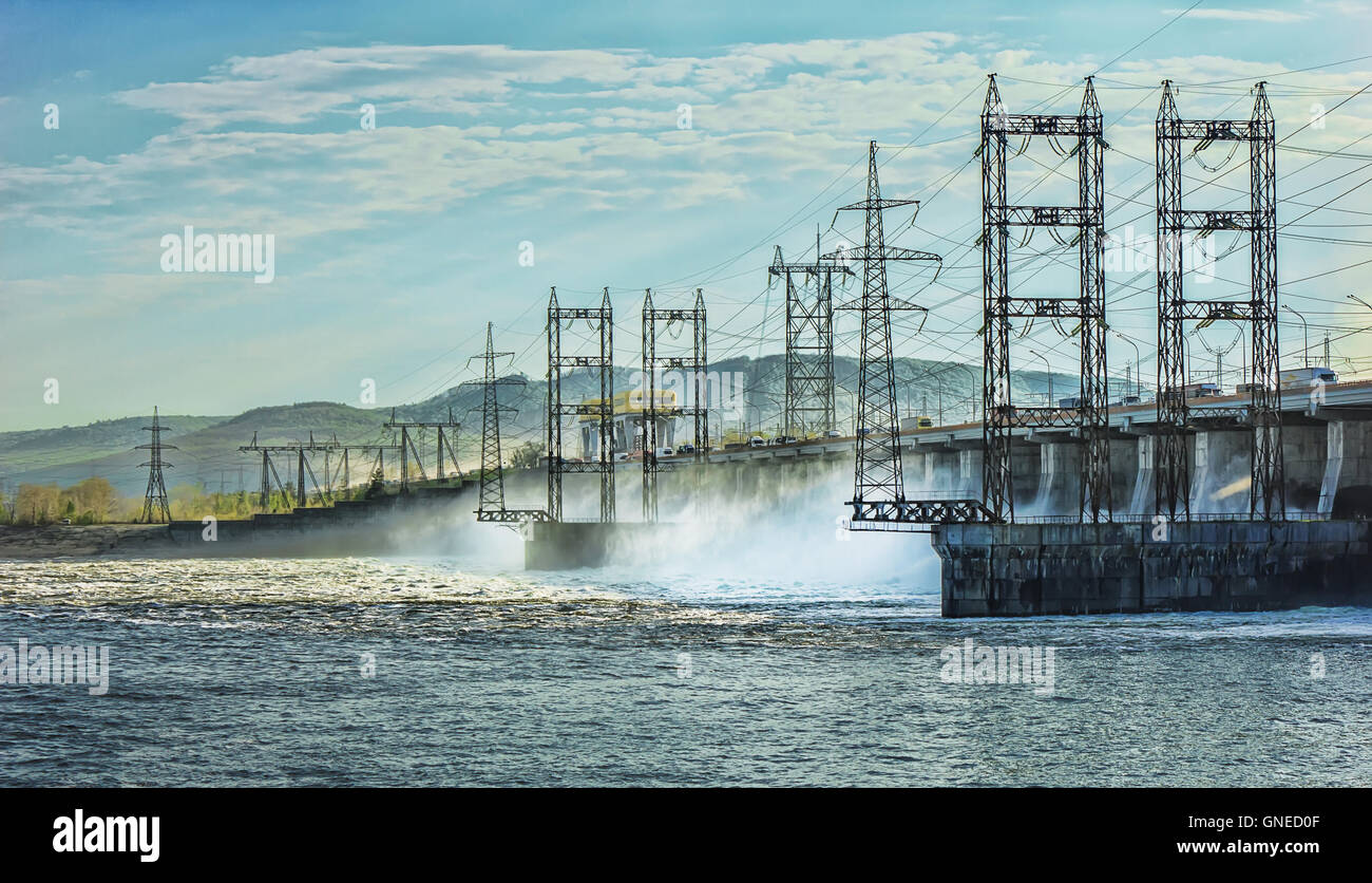 Spring water discharge at the hydropower plant Stock Photo