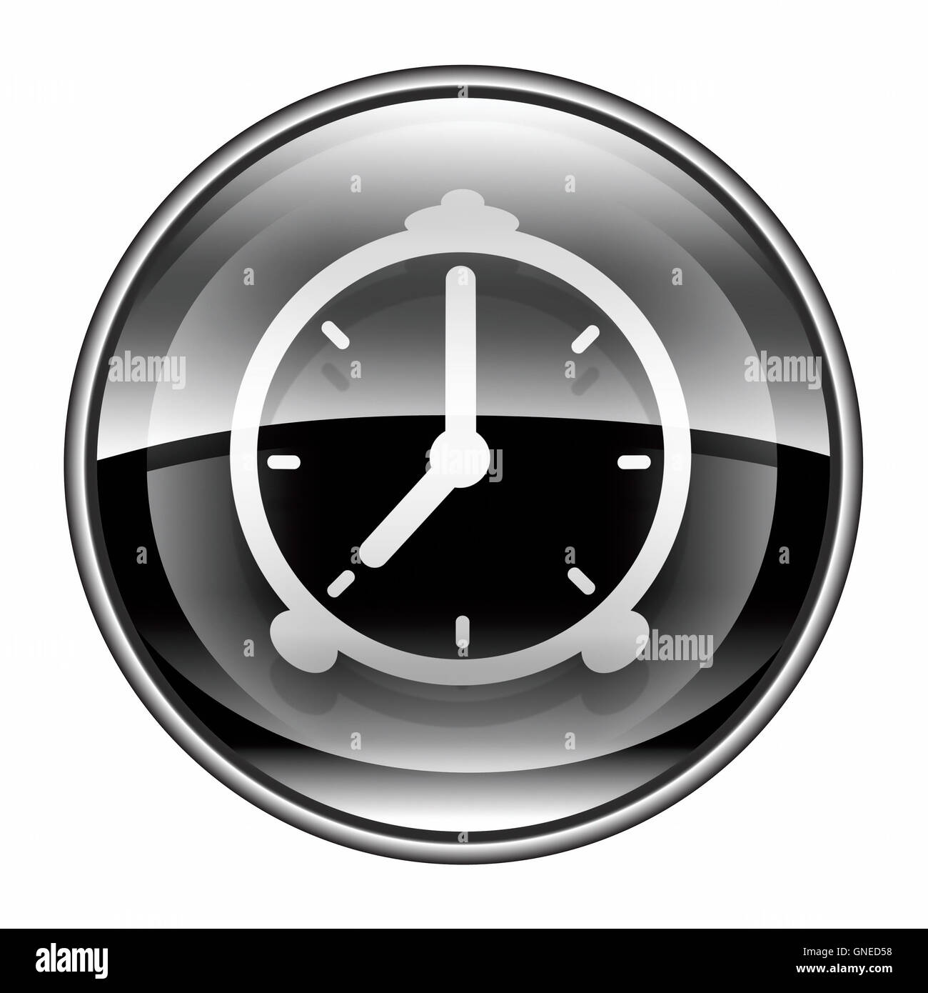 Alarm clock icon black, isolated on white background Stock Photo