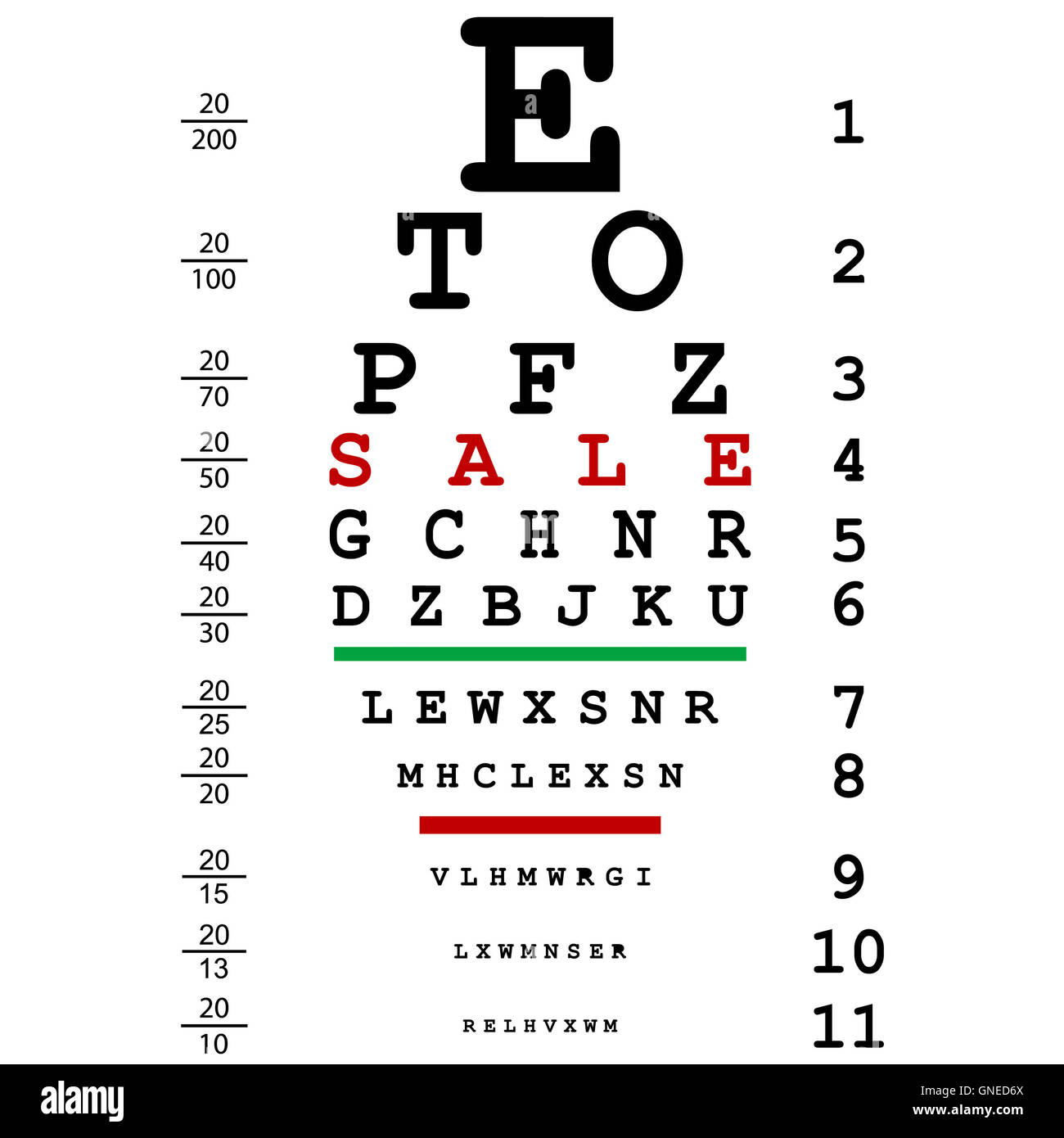 Sales advertising with optical eye test used by doctors Stock Photo