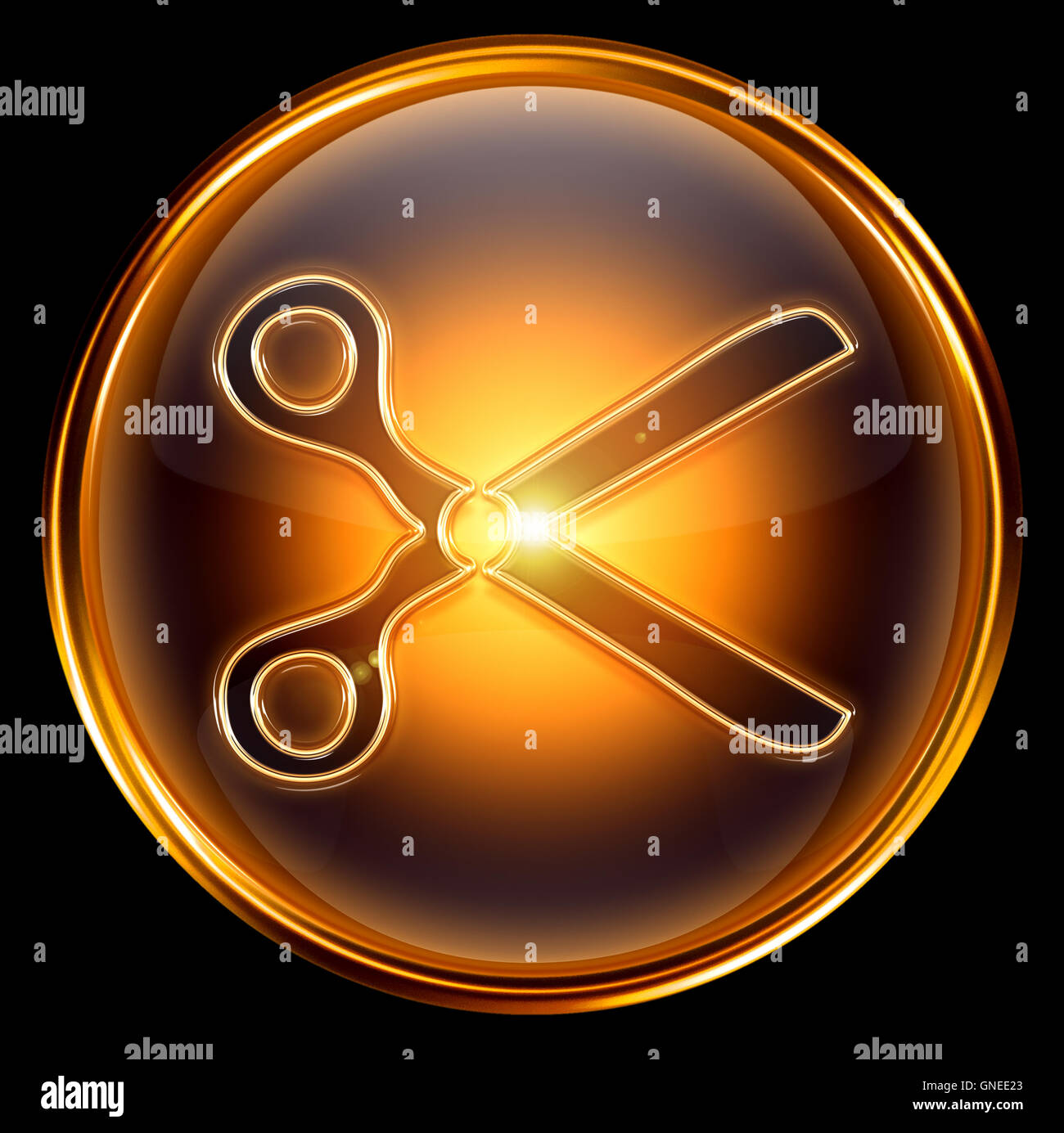 Scissors icon gold, isolated on black background Stock Photo - Alamy