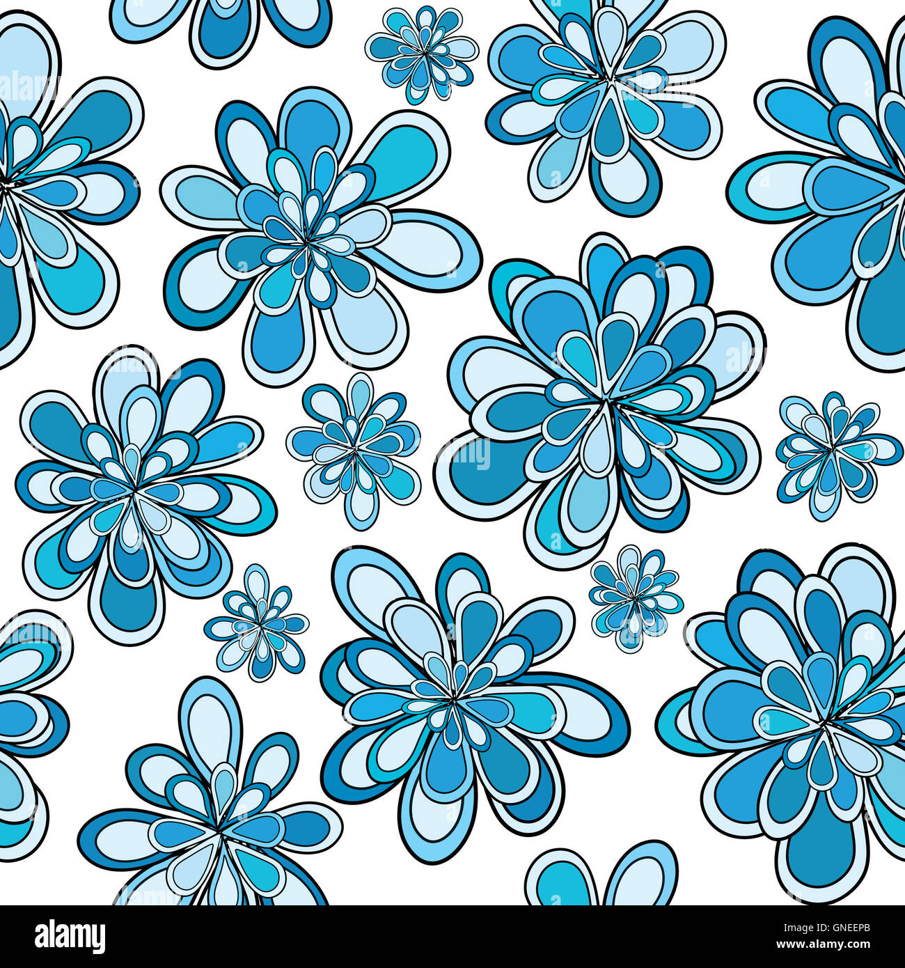 Seamless pattern with blue abstract flowers Stock Photo - Alamy