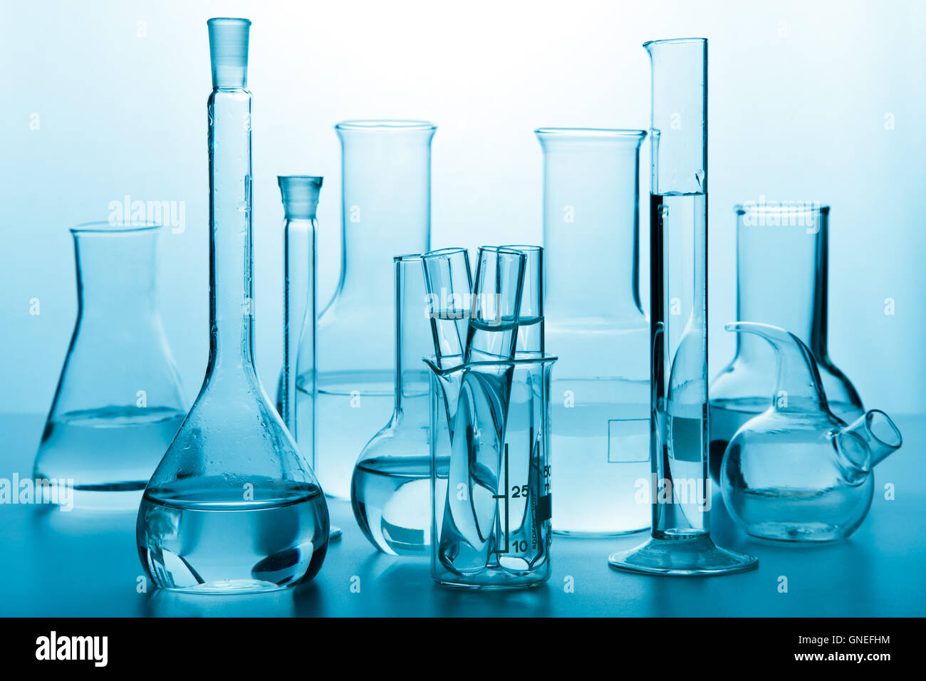 Labware Blue laboratory glassware toned blue Stock Photo - Alamy
