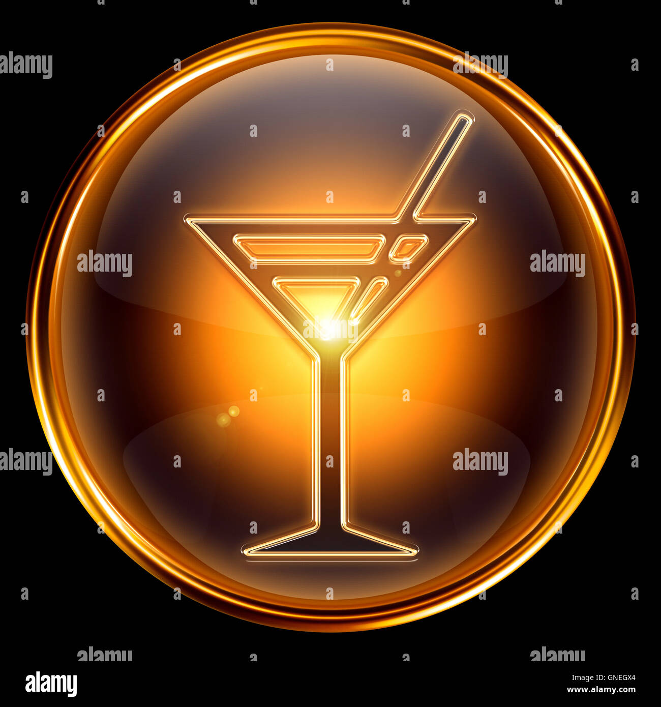 wine-glass icon golden, isolated on black background. Stock Photo