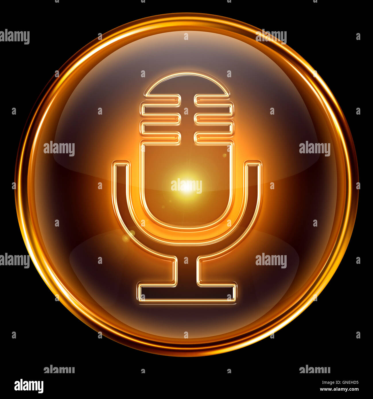 Microphone Icon Golden Isolated On Black Background Stock Photo Alamy