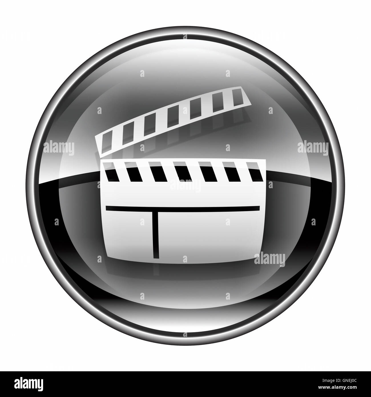 movie clapper board icon black, isolated on white background. Stock Photo
