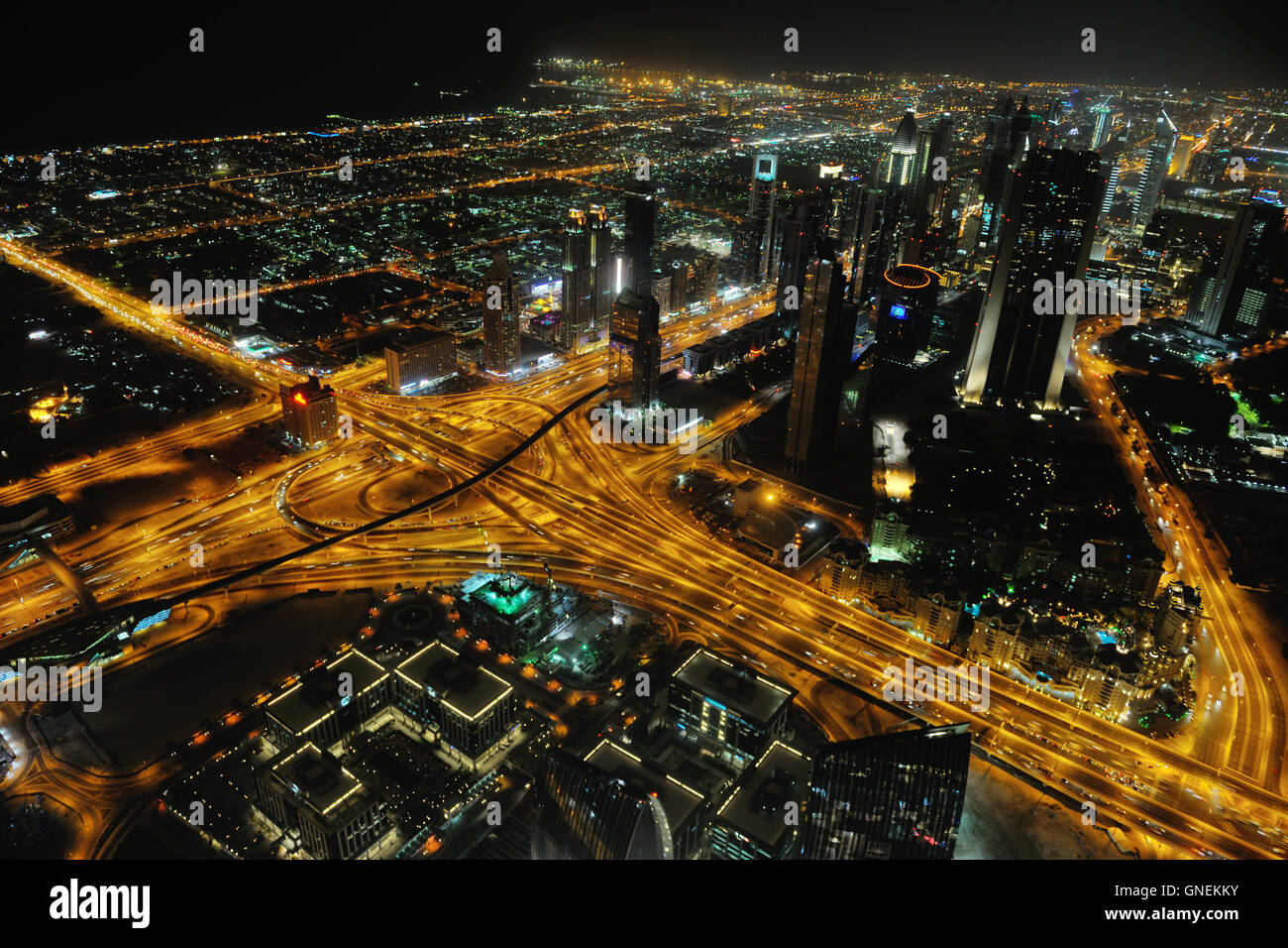 Panorama of down town Dubai city at night Stock Photo - Alamy