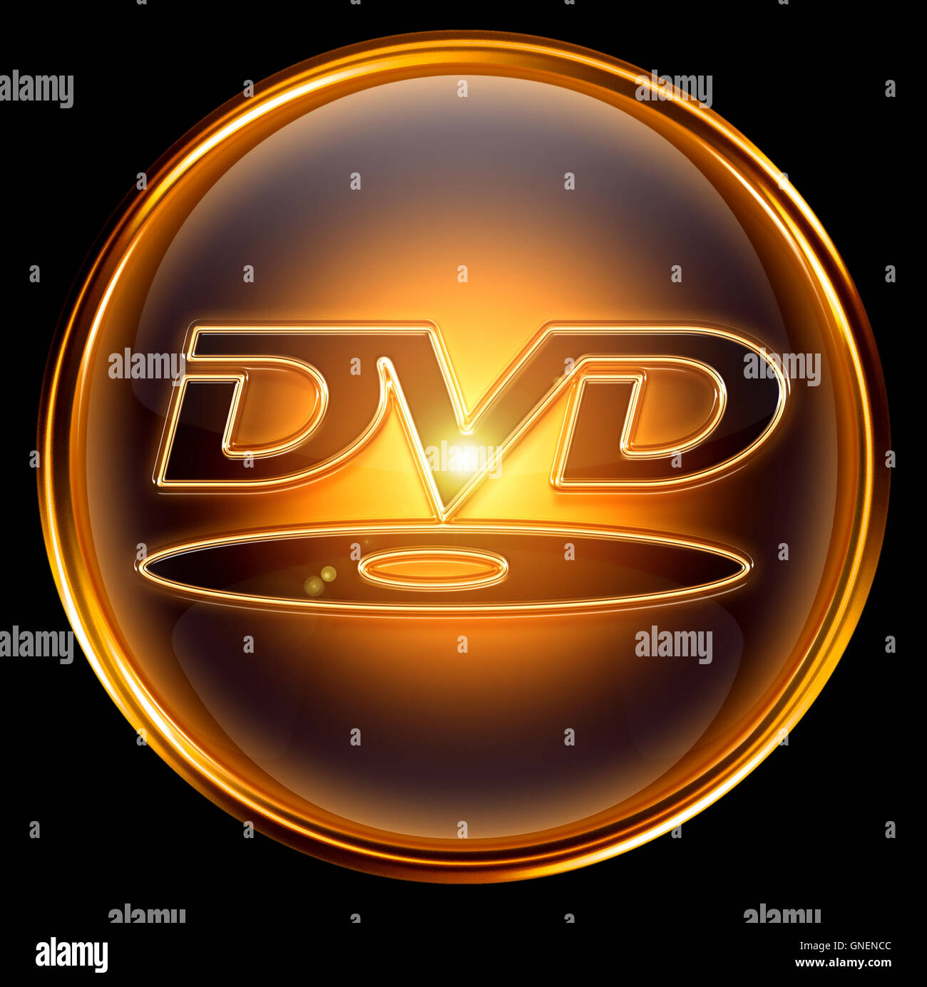 DVD icon gold, isolated on black background Stock Photo - Alamy