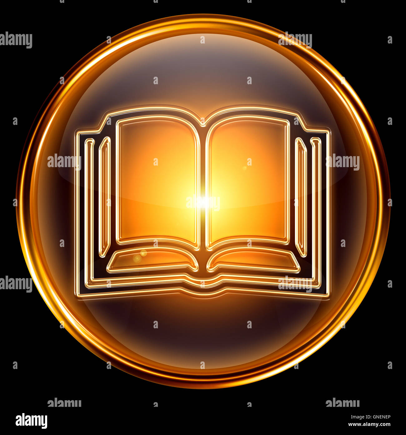 book icon golden, isolated on black background Stock Photo - Alamy
