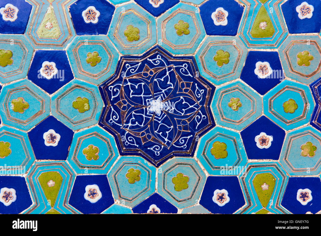 Uzbekistan, Samarkand, Unesco World Heritage, Shah i Zinda mausoleum, blue tile Stock Photo