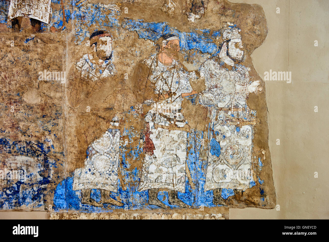 Uzbekistan, Samarkand, Unesco World Heritage, Museum of Afrasiab, fresco of 7th century of Sogdian King, reception of dignitary Stock Photo