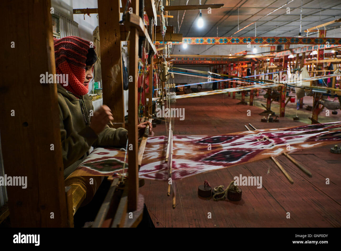 Uzbekistan, Fergana region, Marguilan, bazaar, silk weaving  factory Stock Photo