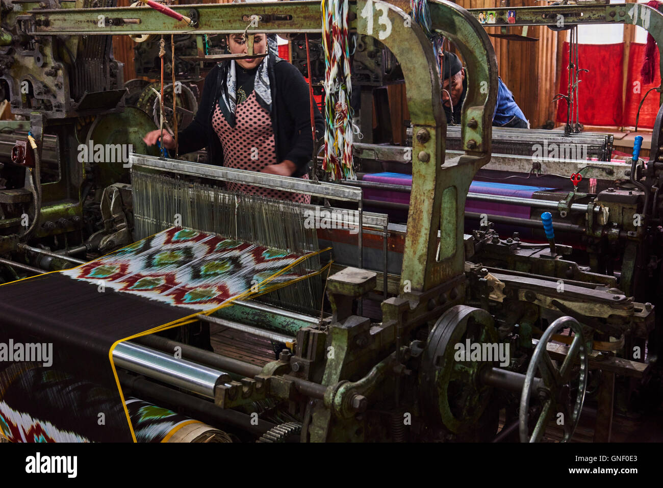 Uzbekistan, Fergana region, Marguilan, bazaar, silk weaving  factory Stock Photo