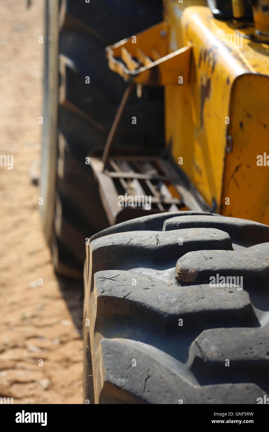 Loader tire. Close up. Tire of loader. Close-up. Stock Photo