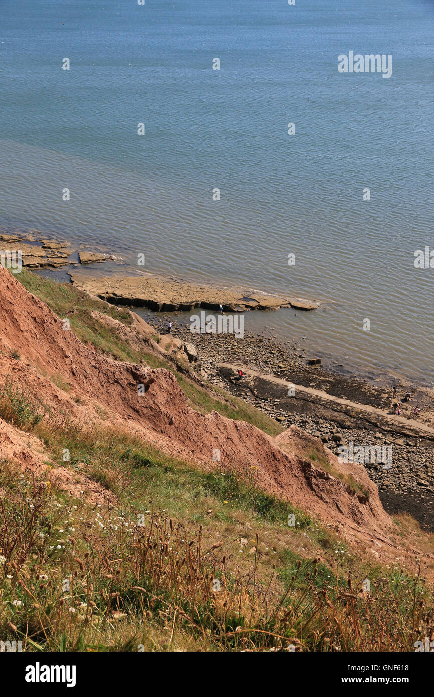 View down the boulder clay cliffs, Filey Bay Stock Photo