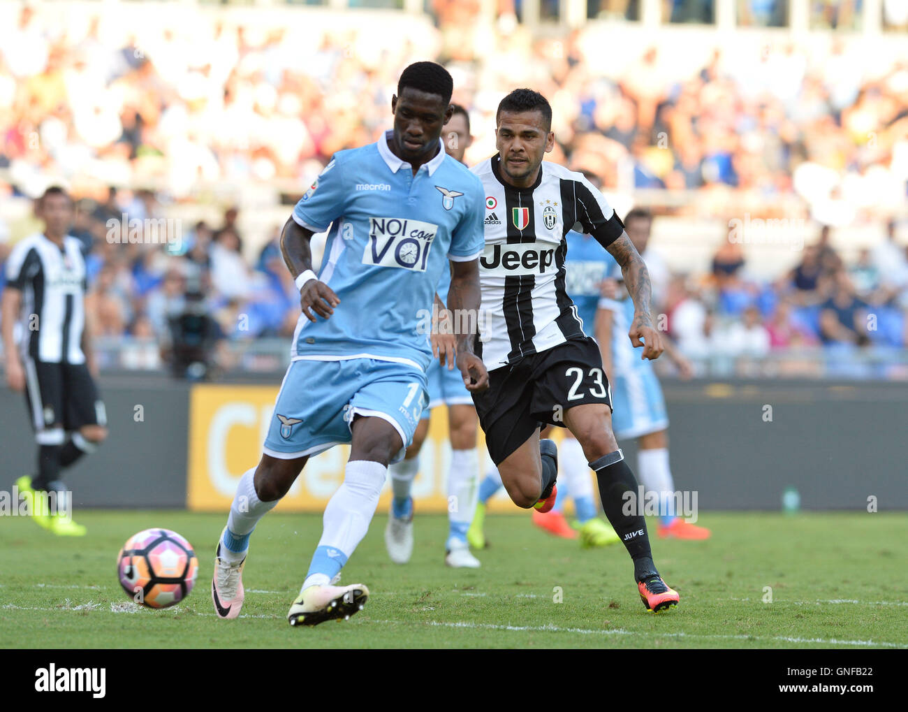 Dani Alves and Bastos during the Italian Serie A football match between S.S. Lazio and F.C. Juventus at the Olympic Stadium in Rome, on august 27, 2016. Stock Photo
