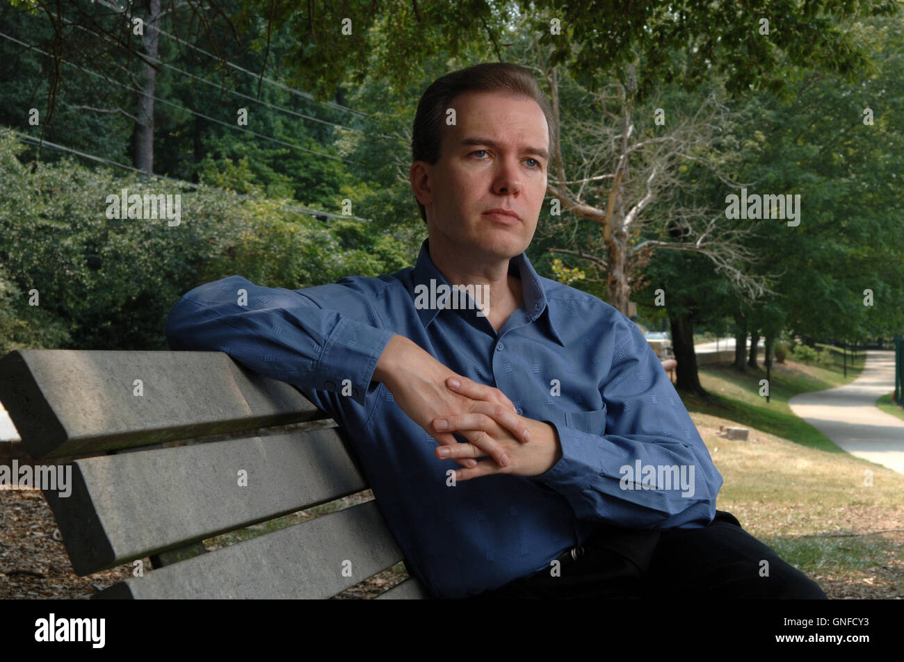 Atlanta, GA, USA. 16th Aug, 2007. John Mark Karr on bench in Chastain