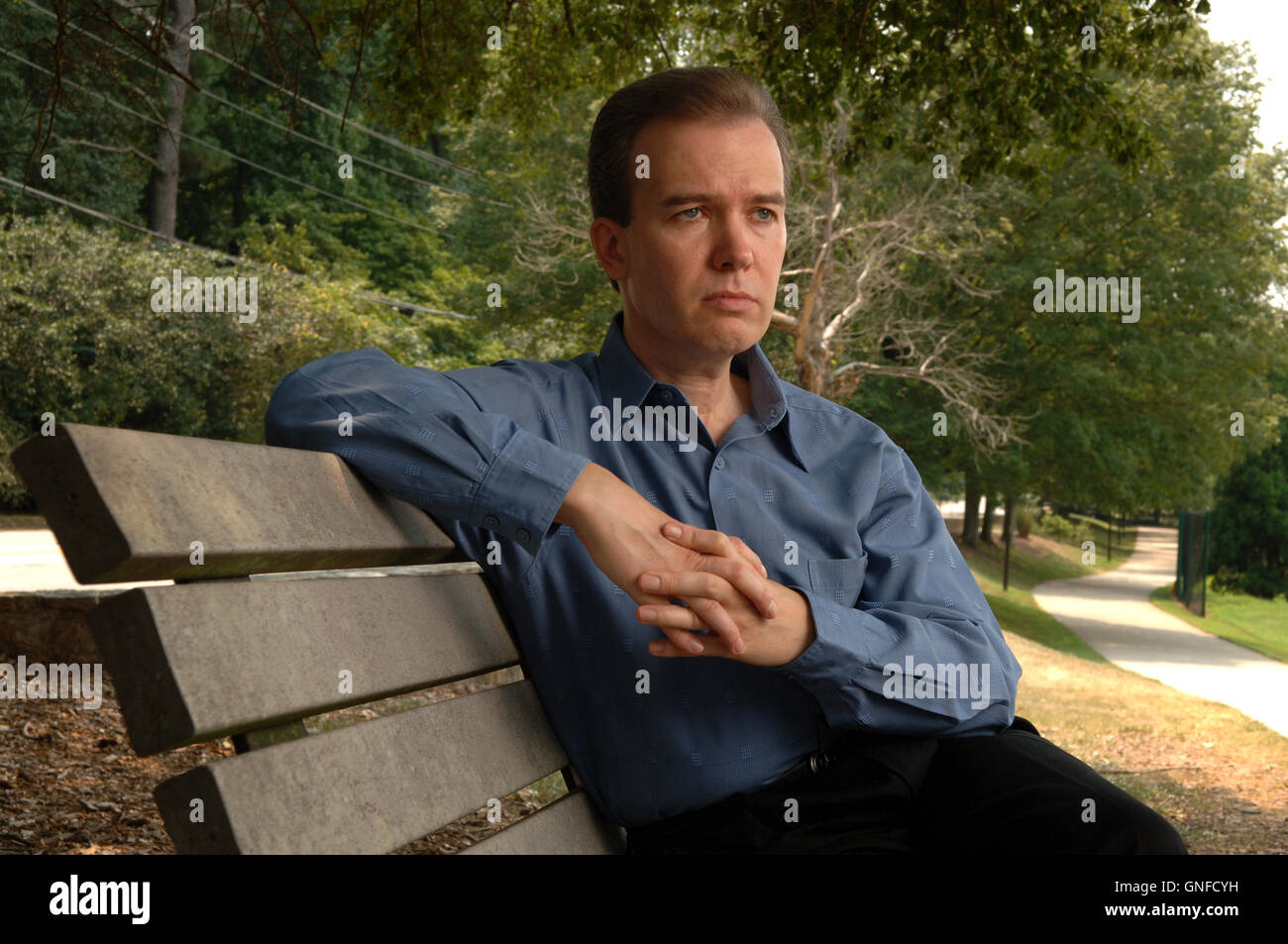 Atlanta, GA, USA. 16th Aug, 2007. John Mark Karr on bench in Chastain