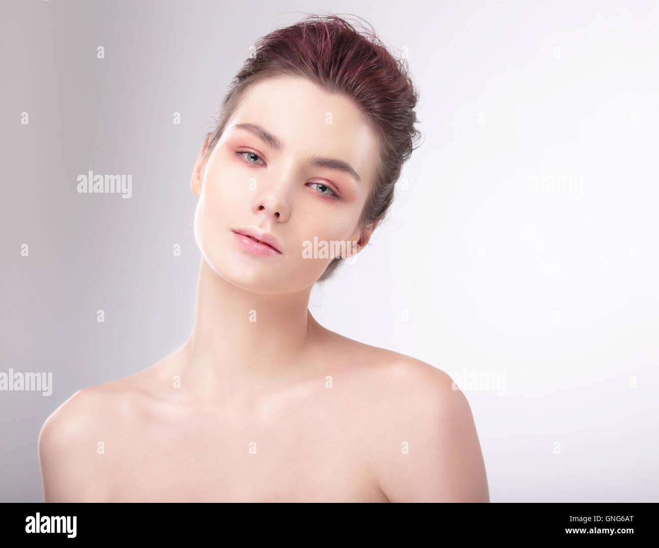 Portrait of woman with clean skin. Natural, clean and bright. Stock Photo